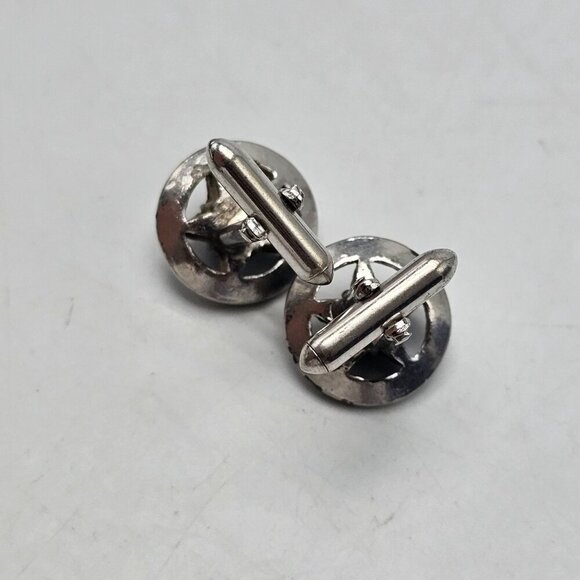 Vintage SWANK Silver Tone Star Cufflinks With Blue Stone Accent - Picture 3 of 4
